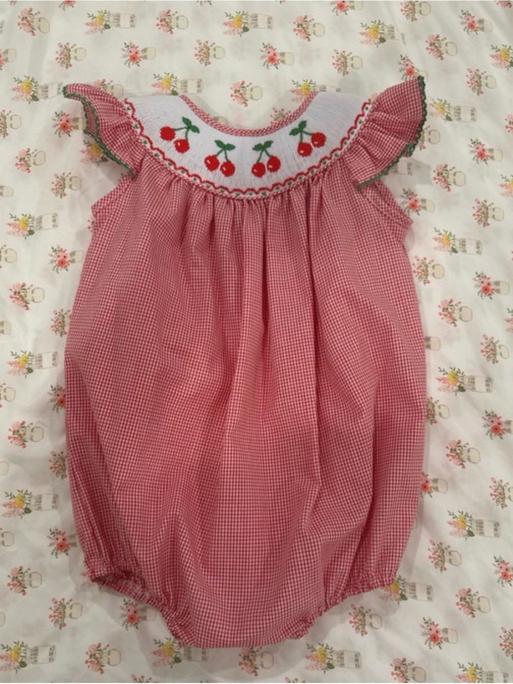 Edgehill Collection Red Gingham Cherry Smocked Baby One-Piece